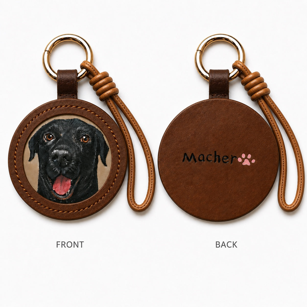 Custom Leather Pet Portrait Keychain – Handmade Embossed Pet Memorial Keyring