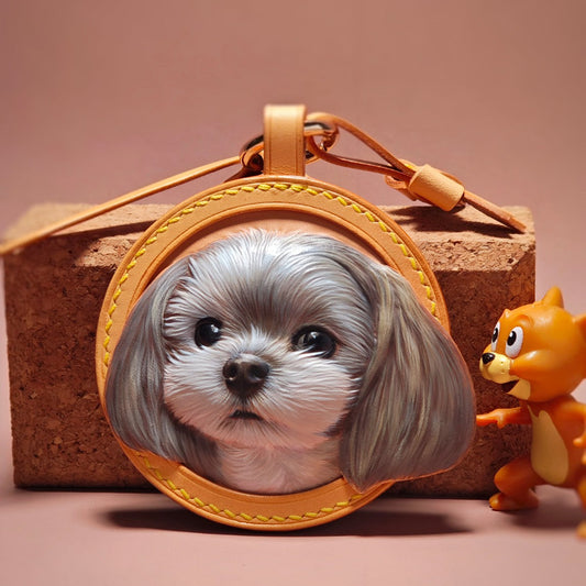 Handmade Leather Pet Face Keychain From Photos