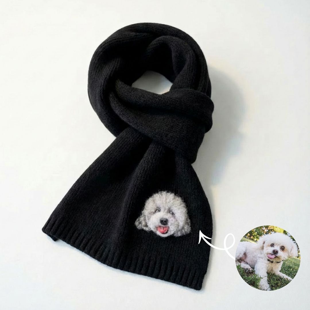 Handmade Pet Portrait Wool Scarf - Needle Wool Felted