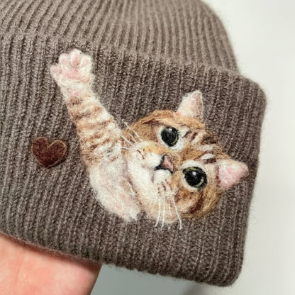 Handmade Pet Portrait Wool Beanie - Needle Wool Felted