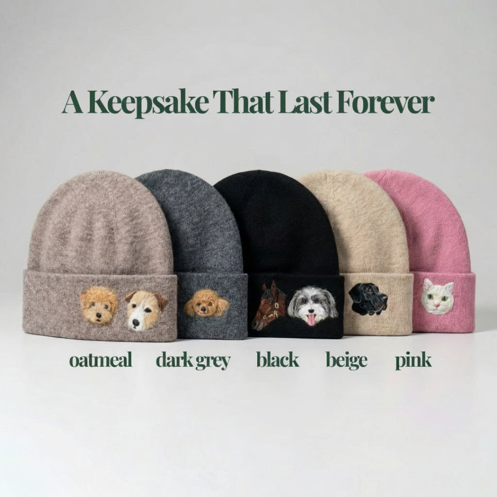 Handmade Pet Portrait Wool Beanie - Needle Wool Felted