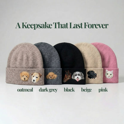Handmade Pet Portrait Wool Beanie - Needle Wool Felted