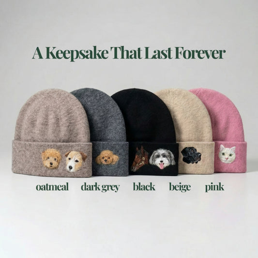 Handmade Pet Portrait Wool Beanie - Needle Wool Felted
