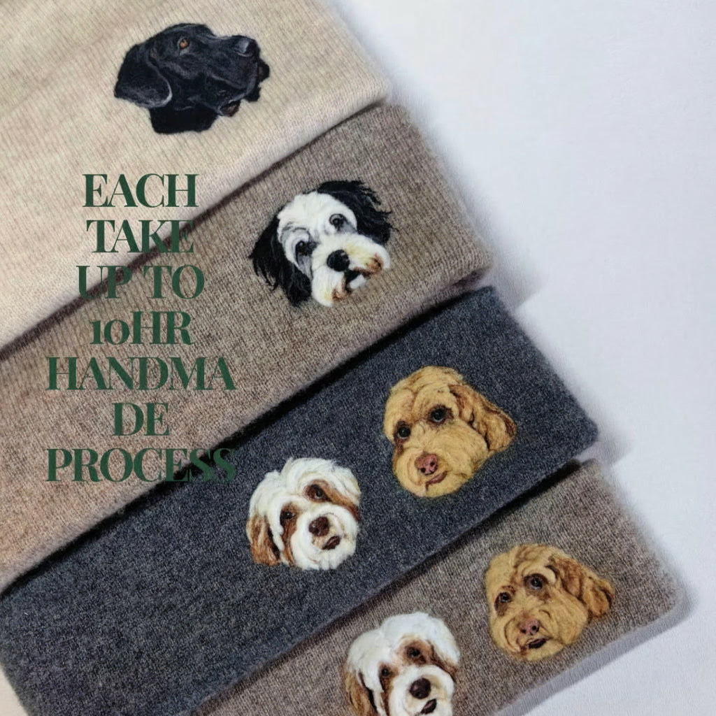 Handmade Pet Portrait Wool Beanie - Needle Wool Felted