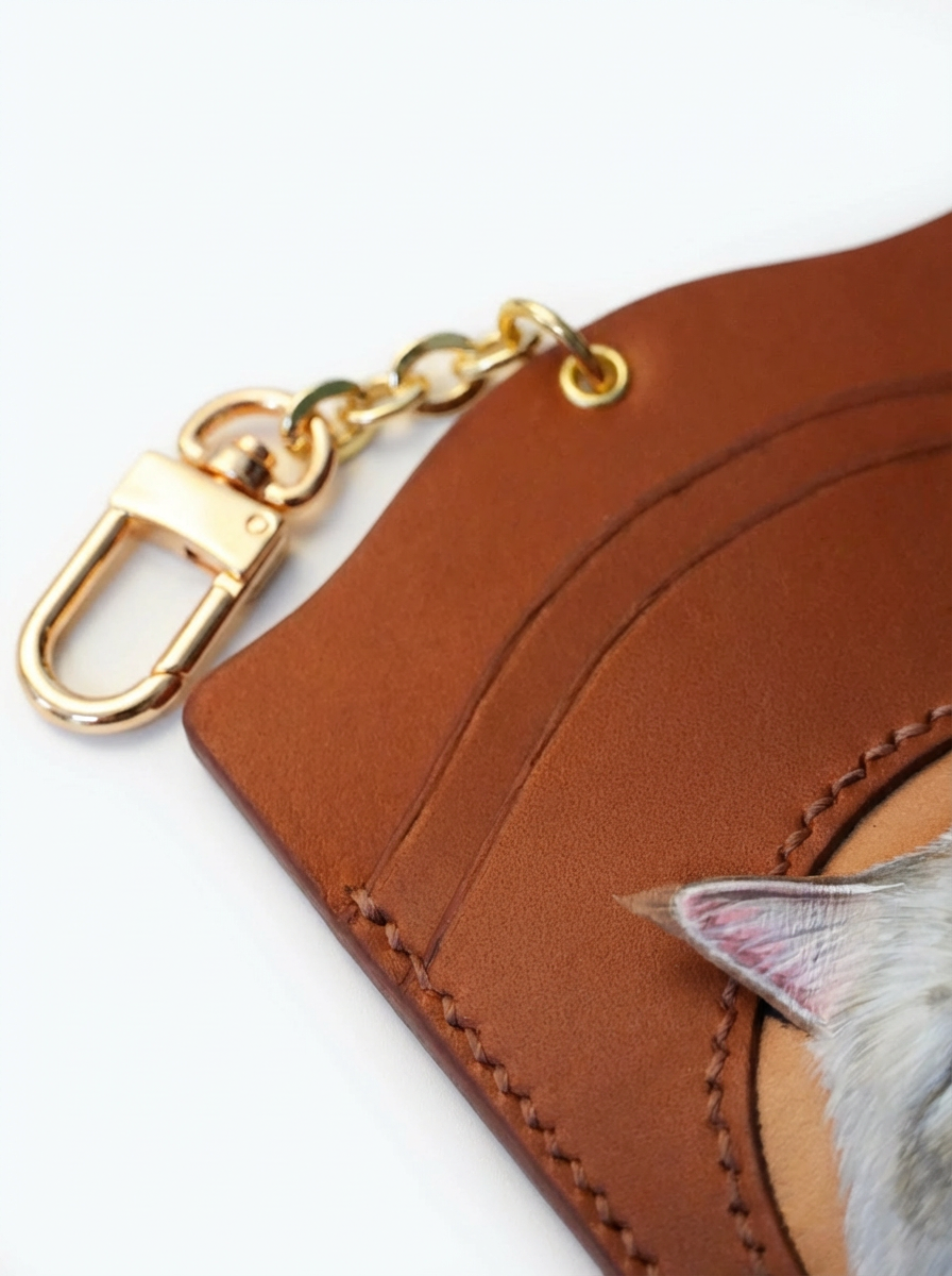 Custom Handcrafted Leather Pet Portrait Card Holder