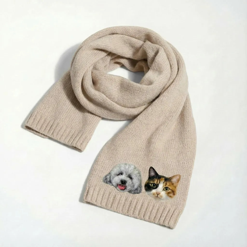 Handmade Pet Portrait Wool Scarf - Needle Wool Felted