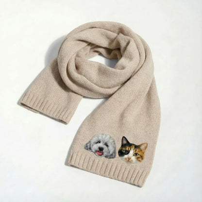 Handmade Pet Portrait Wool Scarf - Needle Wool Felted