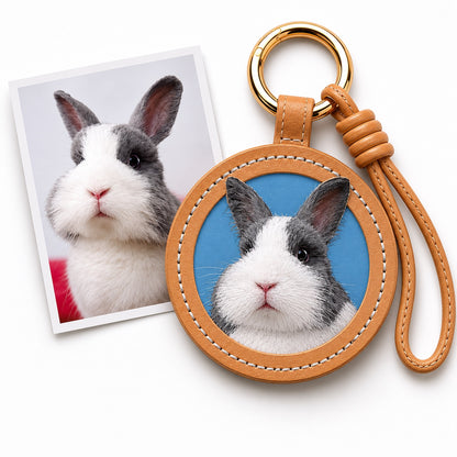 Custom Leather Pet Portrait Keychain – Handmade Embossed Pet Memorial Keyring